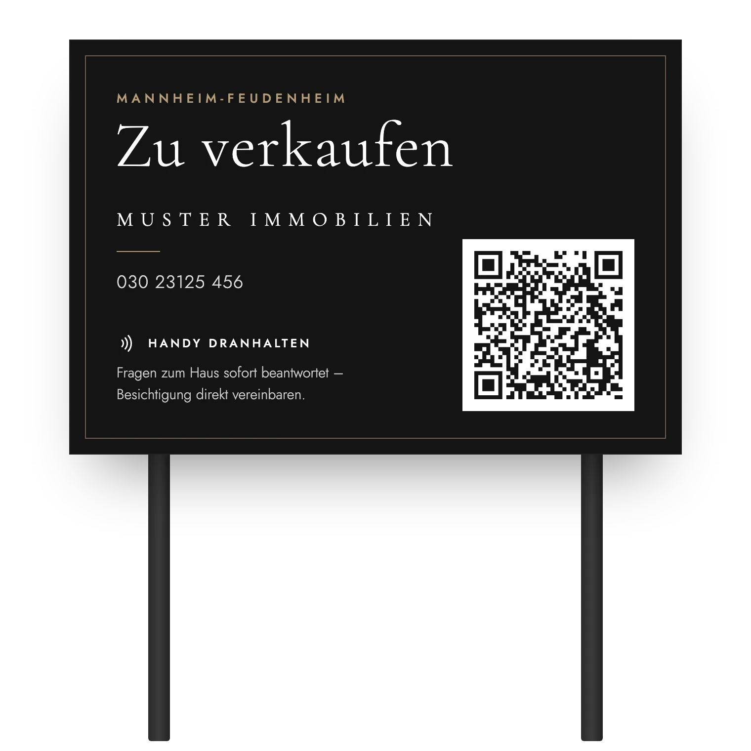 Verkaufsschild Zu verkaufen mit QR-Code und NFC-Hinweis